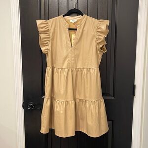 Tan Faux Leather Dress with Pockets
